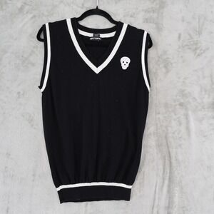 Hot Topic Sweater Vest Womens M Black Skull Preppy Mall Goth Emo‎ Dark Academia